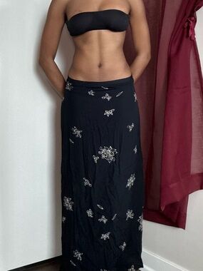 Black Floral Embroidered Maxi Skirt - Women